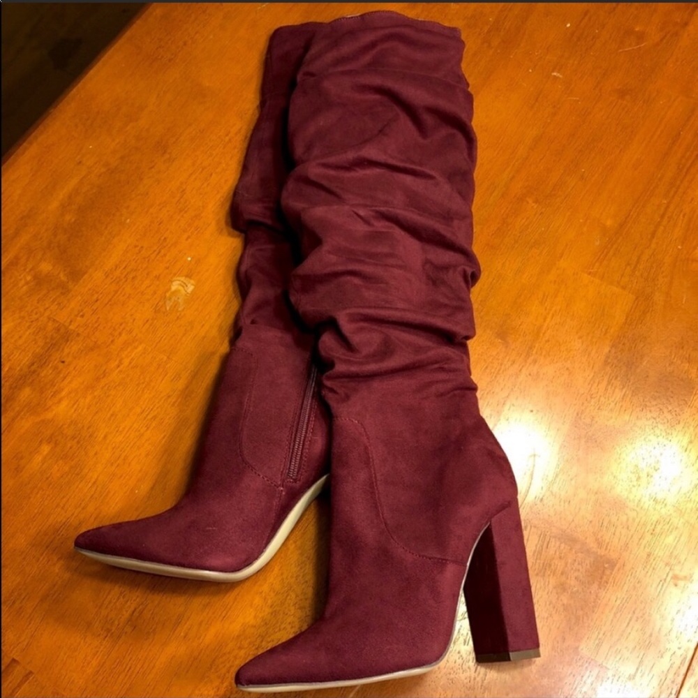 Burgundy Knee High Slouchy Boots